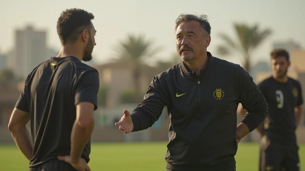 Soccer coach instructing players on tactical positioning during team training