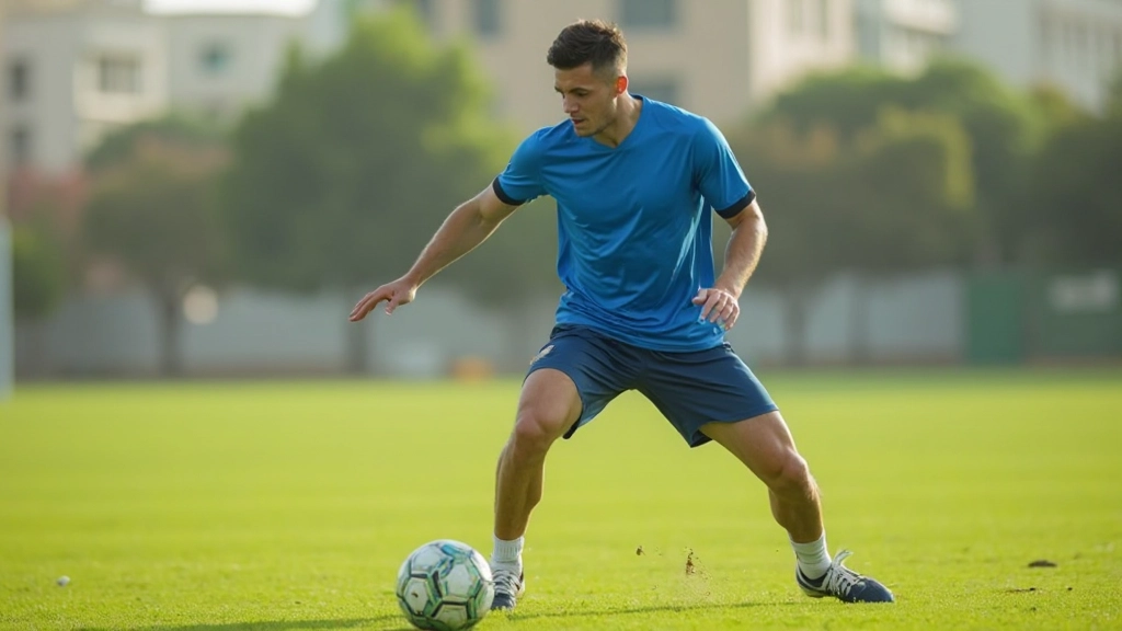 Professional soccer player demonstrating ball control during training session
