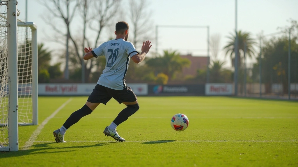 Footballer performing shooting technique drill and finishing practice