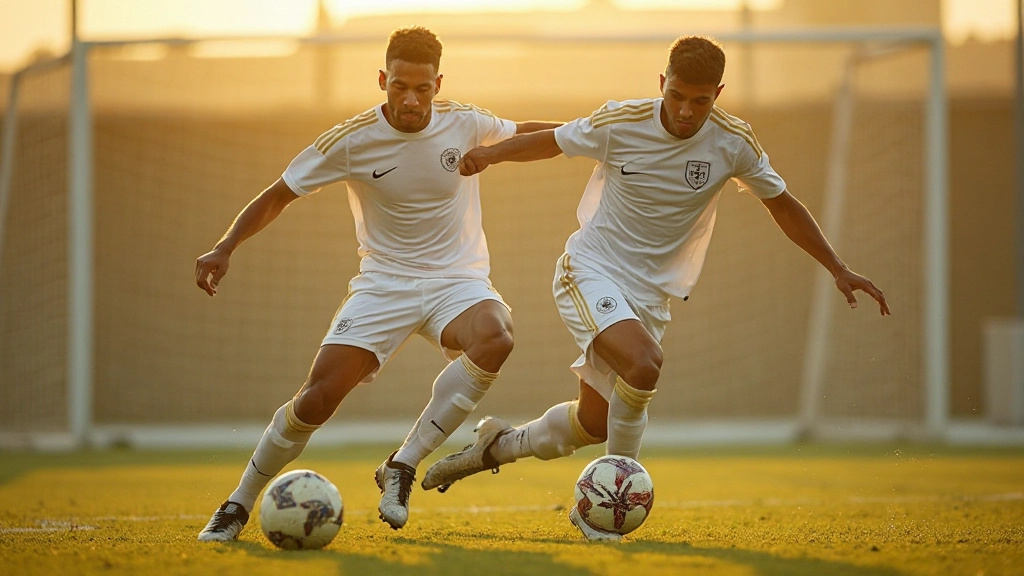Football player practicing shooting and finishing techniques at goal