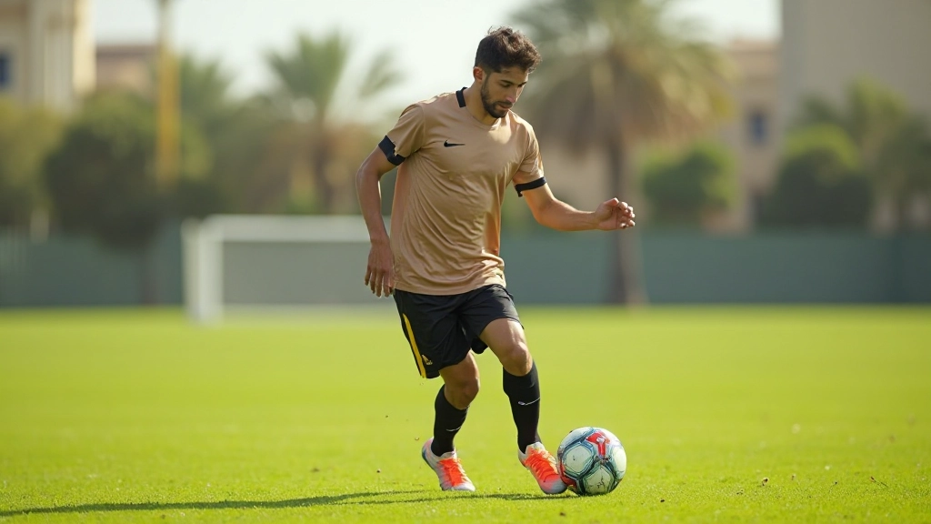 Football player performing ball control and dribbling drills during training session